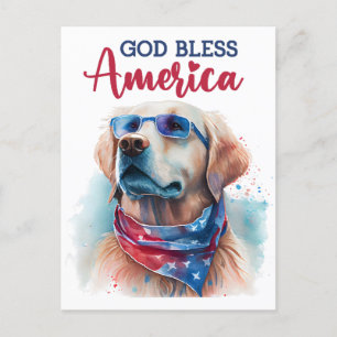 Postal Golden Retriever, Deus Abençoe a América Cartão Po