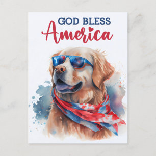 Postal Golden Retriever, Deus Abençoe a América Cartão Po