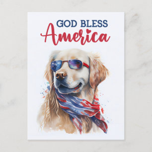 Postal Golden Retriever, Deus Abençoe a América Cartão Po