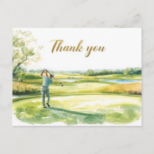 Postal Golfista em campo de golfe cartão de agradecimento