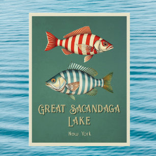 Postal Grande Lago Sacandaga Nova York peixe Cartão Posta