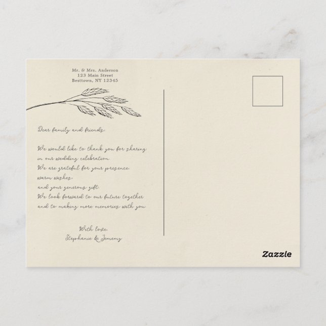 Postal Grass Line Art Photo Obrigado Cartão de Posto (Verso)