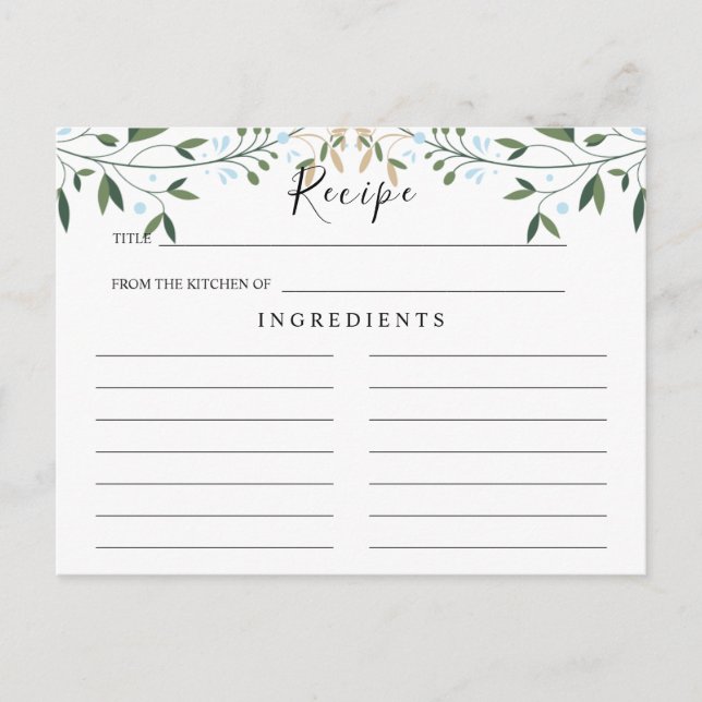 Postal Greenery Watercolor, Cartão de Receita de Casament (Frente)