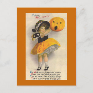 Postal "Halloween Alegre" Cartão Antigo de Halloween