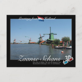 Postal Holland Zaanse Schans Windmil 3D Anaglyph Cartão p