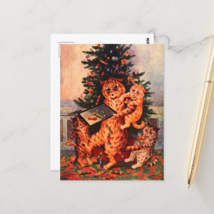 Postal Horário de Natal em Catland Louis Wain Cartão de P