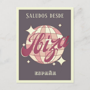 Postal Ibiza España retro vintage partido púrpura Cartão 