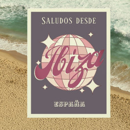 Postal Ibiza Espanha retrô vintage festa roxa Cartão Post