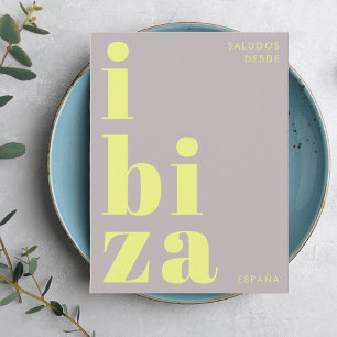 Postal Ibiza Espanha tipografia moderna amarelo Cartão po