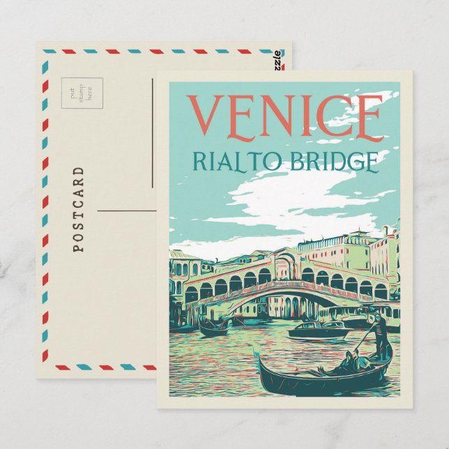 Postal Ilustração da ponte Veneza Rialto Itália Cartão po (Frente/Verso)