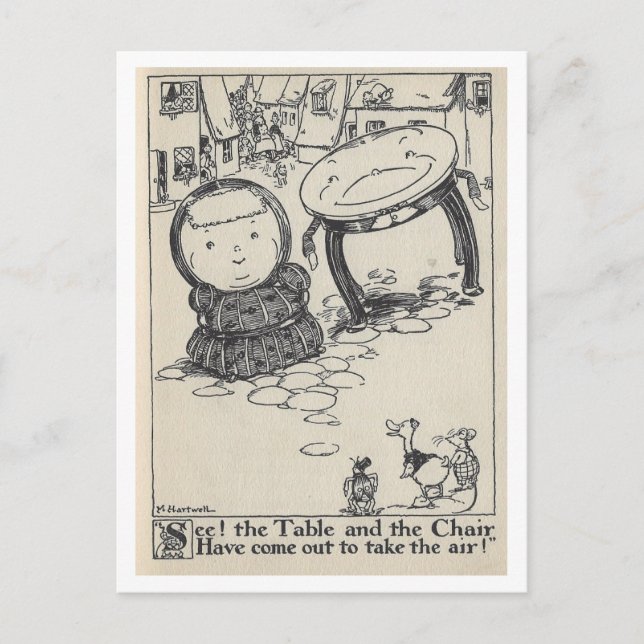 Postal Ilustração de Livro Antigo Mesa Cadeira Cartão Pos (Frente)