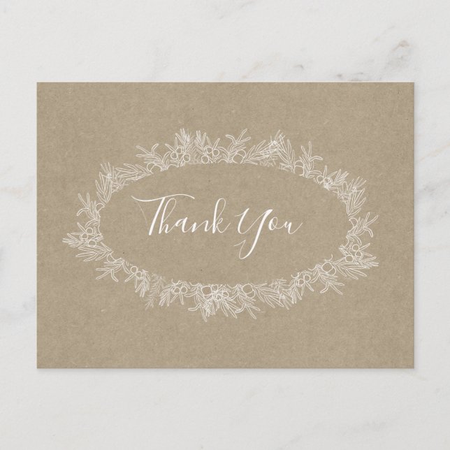 Postal Inverno Rústico | Cartão de agradecimento Kraft (Frente)