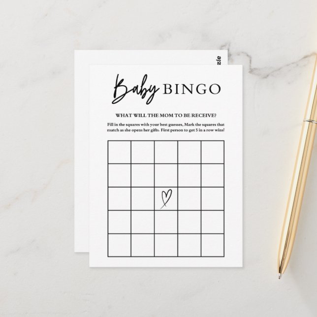 Postal Jogo de Cartão de Bingo para Chá de Bebê (Frente/Verso In Situ)