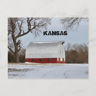 Postal Kansas Red Barn com cartão de Posto de árvore e cé