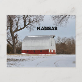 Postal Kansas Red Barn com cartão de Posto de árvore e cé