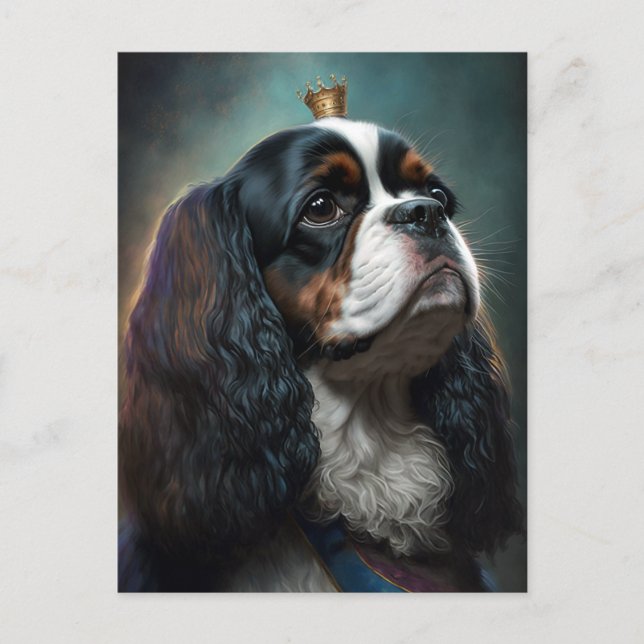 Postal King Charles Cavalier Spaniel c/ Coroa Cartão Post (Frente)