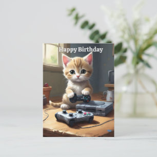 Postal Kit de Gatinho de Jogos Adorável, Cartão de Aniver