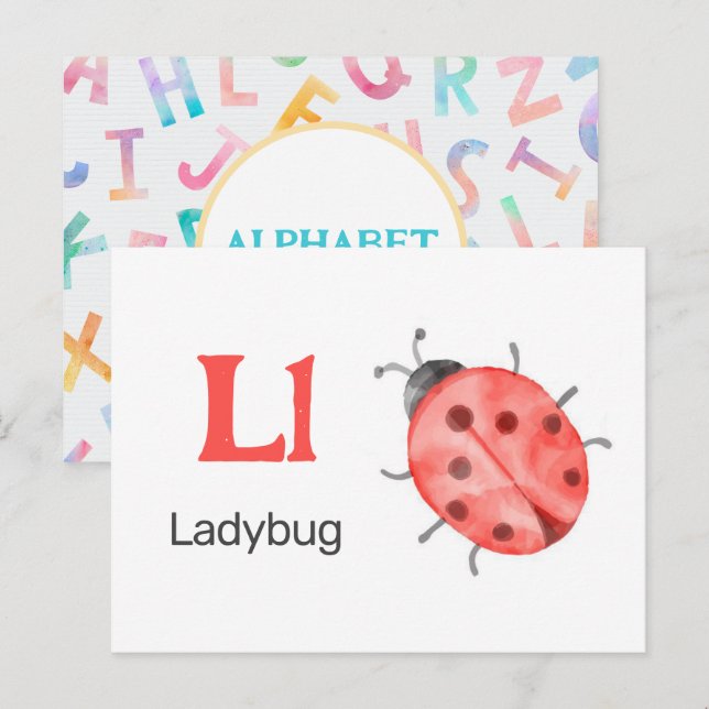 Postal L é para Ladybug - Cartão Flash Alfabet (Frente/Verso)