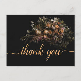 Postal Laranja vintage escuro Floral Obrigado Cartão post