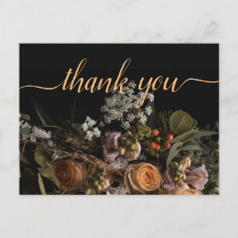 Postal Laranja vintage escuro Floral Obrigado Cartão post