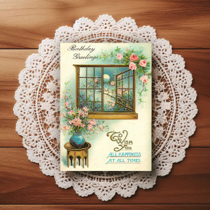 Postal Lindo Cartão de Boas Festas de Aniversário Vintage