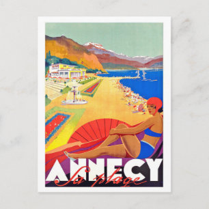 Postal Linha costeira de Anneca, garota na praia, cartão