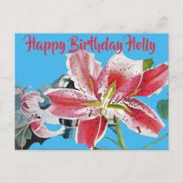 Postal Lírio Vermelho Bonito Lilium floral Cartão de Aniv