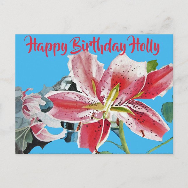 Postal Lírio Vermelho Bonito Lilium floral Cartão de Aniv (Frente)