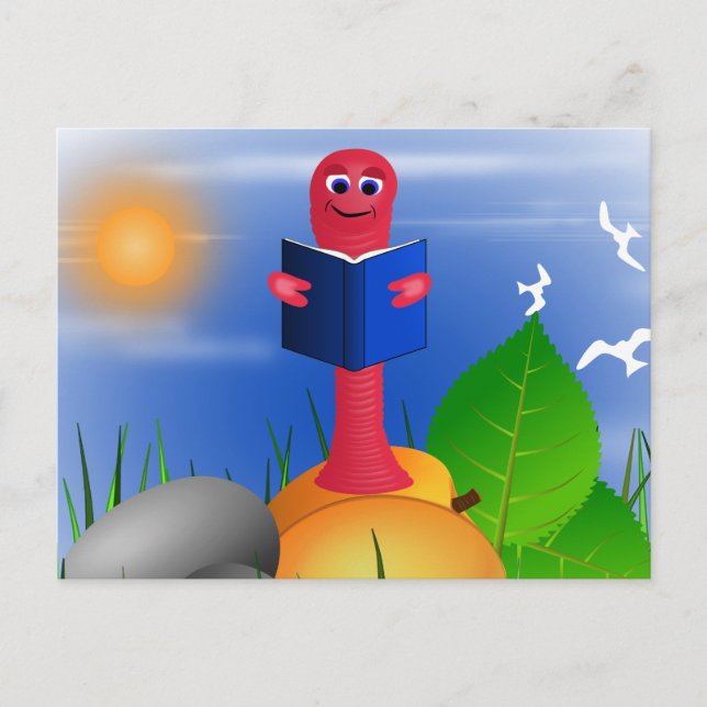 Postal Livrinho Divertido de Minhoca de Livro Cartão Post (Frente)