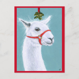 Postal Llama com cartão de posto Mistletoe Natal