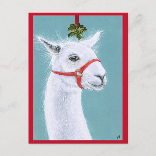 Postal Llama com cartão de posto Mistletoe Natal (Frente)