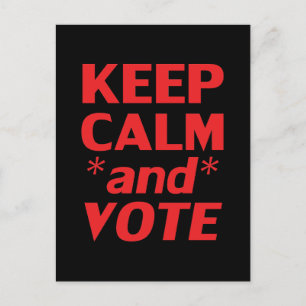 Postal "Manter Calmo e Votar" preto vermelho - cartão po