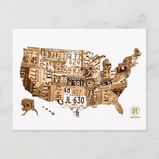 Postal Mapa da matrícula do cartão do Sepia dos EUA
