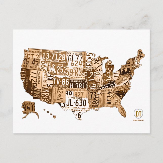 Postal Mapa da matrícula do cartão do Sepia dos EUA (Frente)