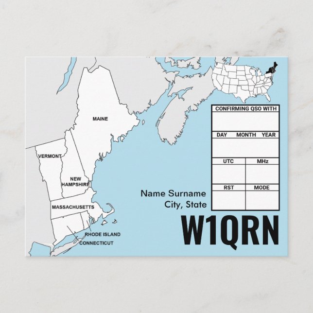 Postal Mapa da Nova Inglaterra do Cartão QSL (Frente)