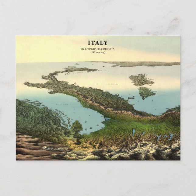 Postal Mapa tridimensional da Itália (século XIX) Cartão  (Frente)