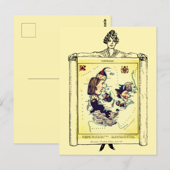 Postal Mapas de Arte Ilustrados da Dinamarca Cartão Posta (Frente/Verso)
