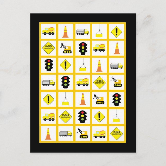 Postal Marcadores de Cartão de Bingo Construção (Frente)