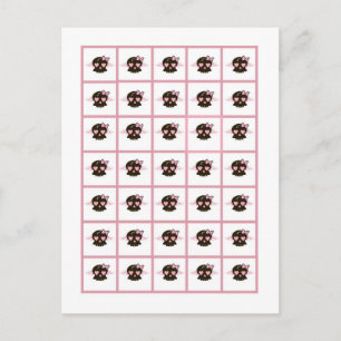 Postal Marcadores de Cartão de Bingo Menina Rosa Caveira 