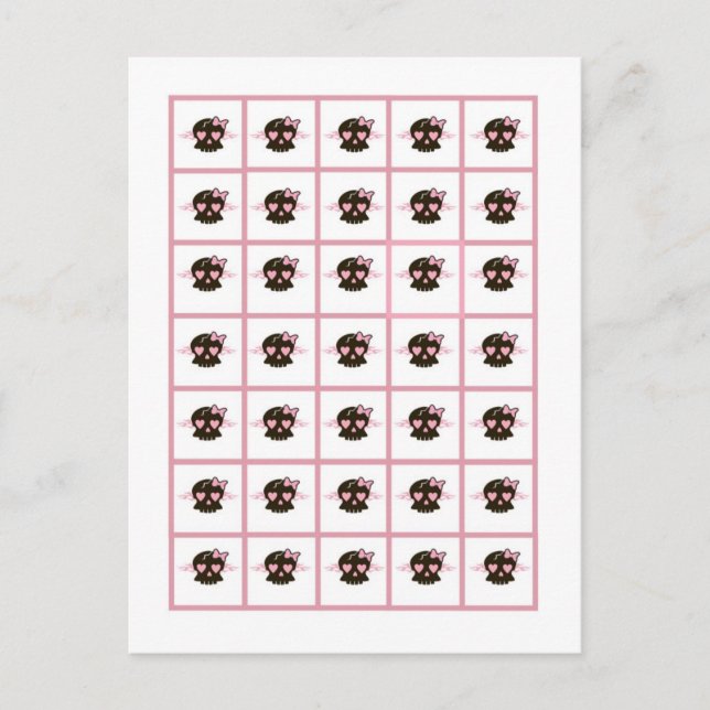 Postal Marcadores de Cartão de Bingo Menina Rosa Caveira  (Frente)