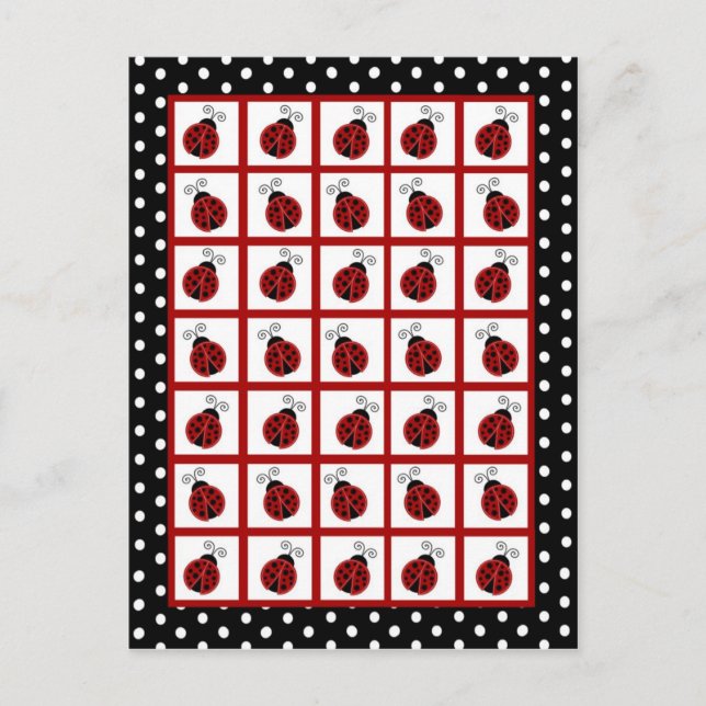 Postal Marcadores de Cartão de Bingo Vermelho Ladybug (Frente)