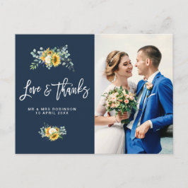 Postal marinho azul obrigado de casamento você cartão com