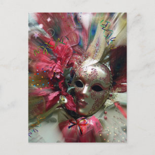 Postal Máscara Vermelha de Mascarada Fantasia Arte Cartão