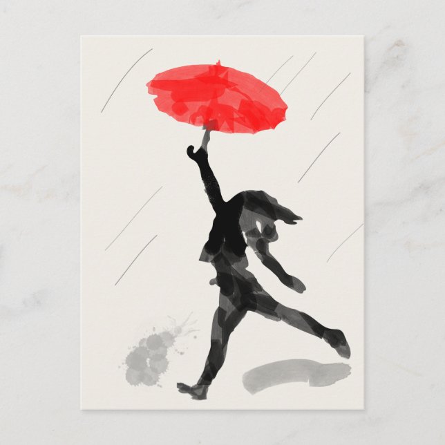 Postal Menina com Cartão de Desenho Red Umbrella (Frente)