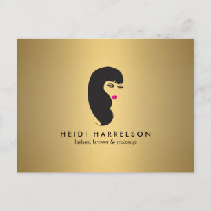 Postal Menina com chicotes no cartão do ouro do falso