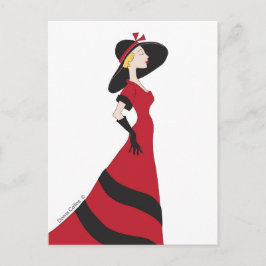 Postal Menina no Cartão Vermelho de Vestido