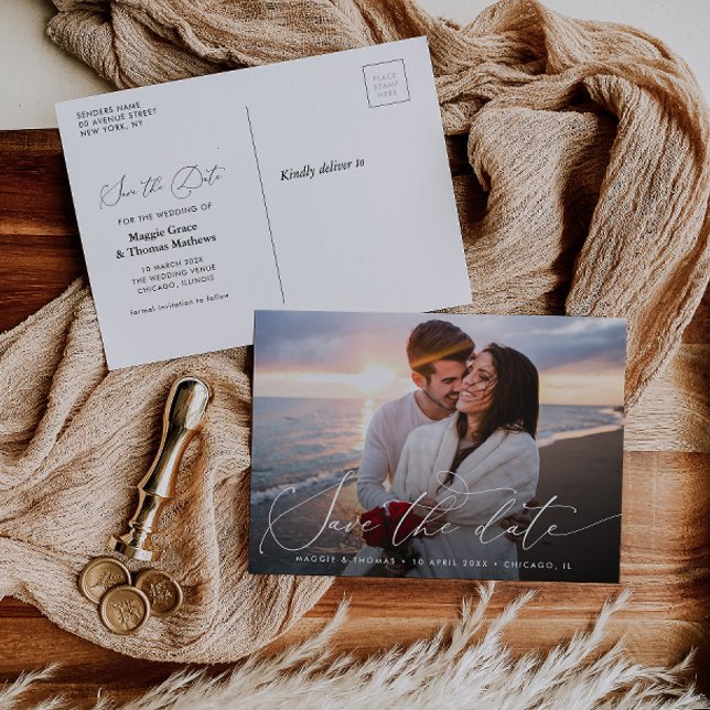Postal Moderno cartão de casamento save the date com escr (Criador carregado)