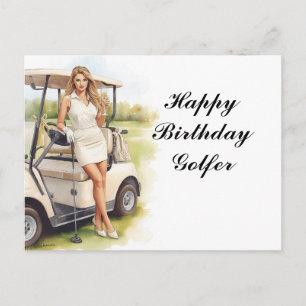 Postal Mulher de golfe está jogando golfe Cartão de anive