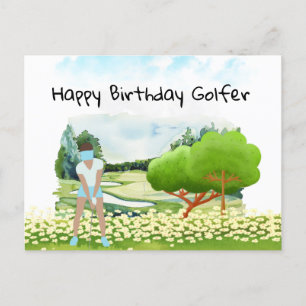 Postal Mulher de golfe está jogando golfe no Cartão de Go