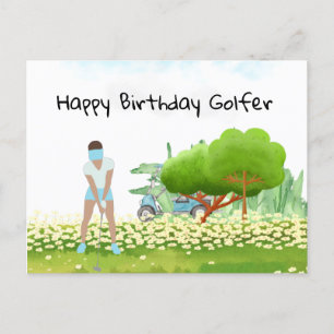 Postal Mulher de golfe está jogando golfe no Cartão de Go